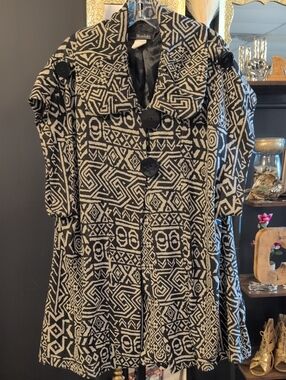 Moonlight Black and Ivory Patterned Women's Coat Sweater